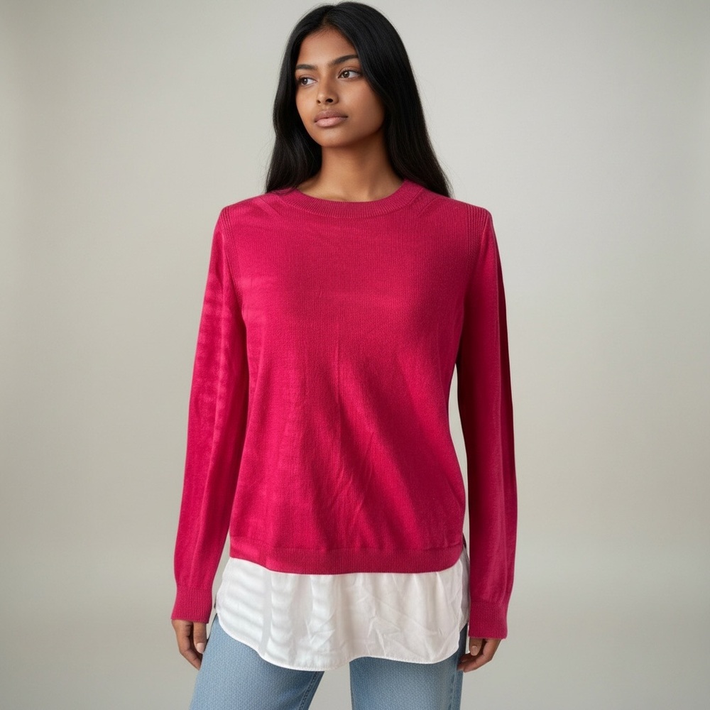 Beautiful Loft Pink and White Layered Chiffon Sweater - Picture 10 of 10